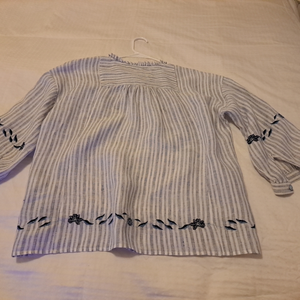 J. Jilll Love Linen Relaxed Popover Top In Cobalt And White Size M Excellent Con - Picture 7 of 9
